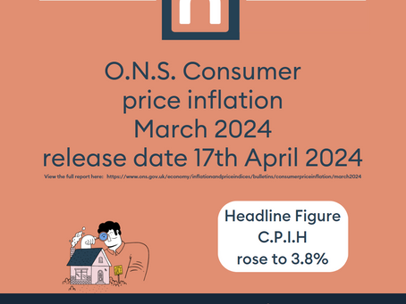 O.N.S. Consumer price index March 2024.Release date 17th April 2024.
