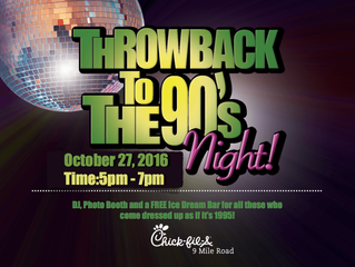 Throwback to the 90’s tonight Oct 27th 5-7 Chick-Fil-A Nine Mile with A DJ Connection