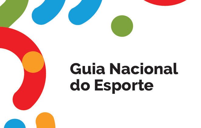 Banner em fundo branco, com figuras geométricas coloridas e o texto "Guia Nacional do Esporte".