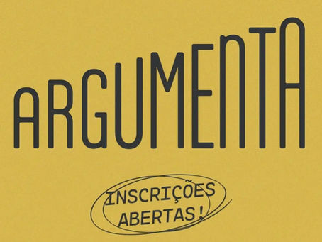 Banner em fundo bege com os textos "Argumenta" e "Inscrições Abertas!".