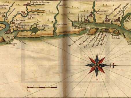 Mapa histórico da porção norte da Capitania de Ilhéus, indo da barra do rio TijuÃpe até Morro de São Paulo.