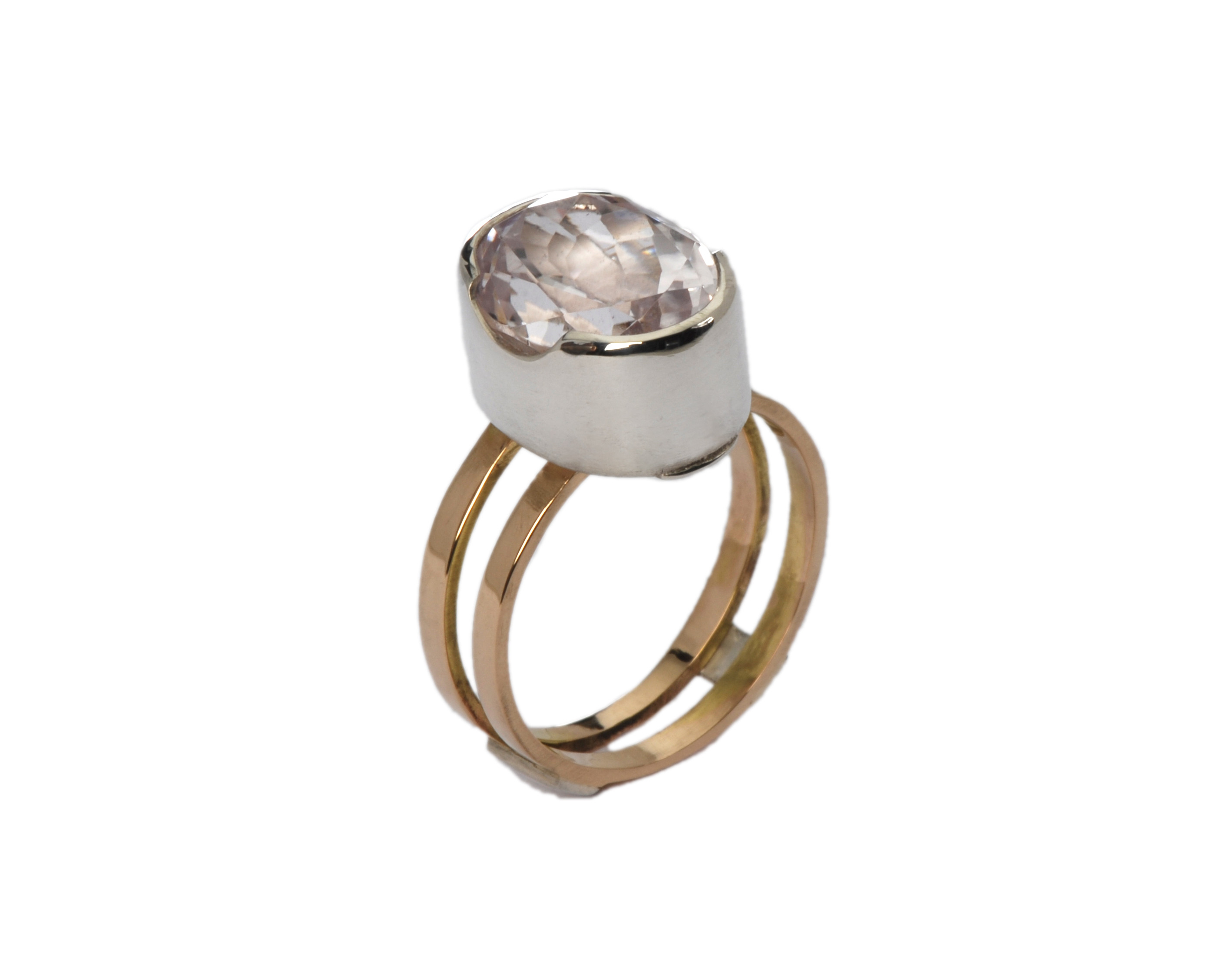 Morganite and Gold Double-bar ring