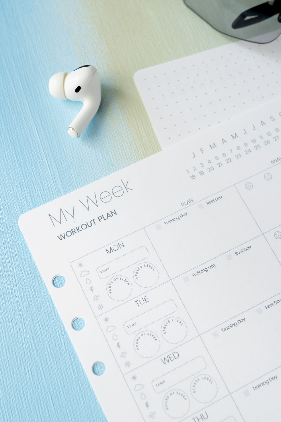 A5-sized modular workout plan note insert designed for planners