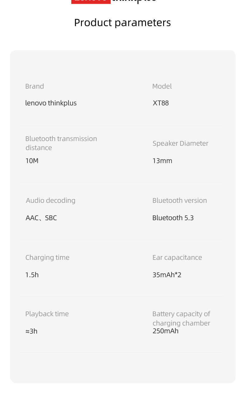 Thumbnail: Lenovo Thinkplus XT88 in Ear Bluetooth Earphones with Dual Microphones, Stereo N