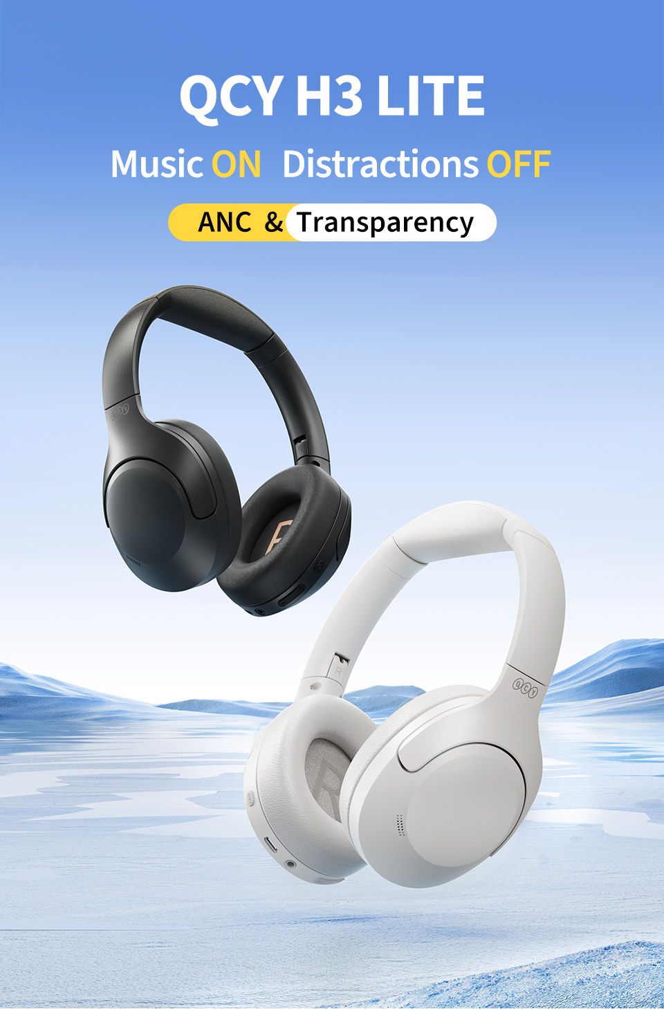 Thumbnail: QCY H3 Lite ANC Wireless/Wired Headphones Bluetooth 5.3 Foldable Over Ear Headse