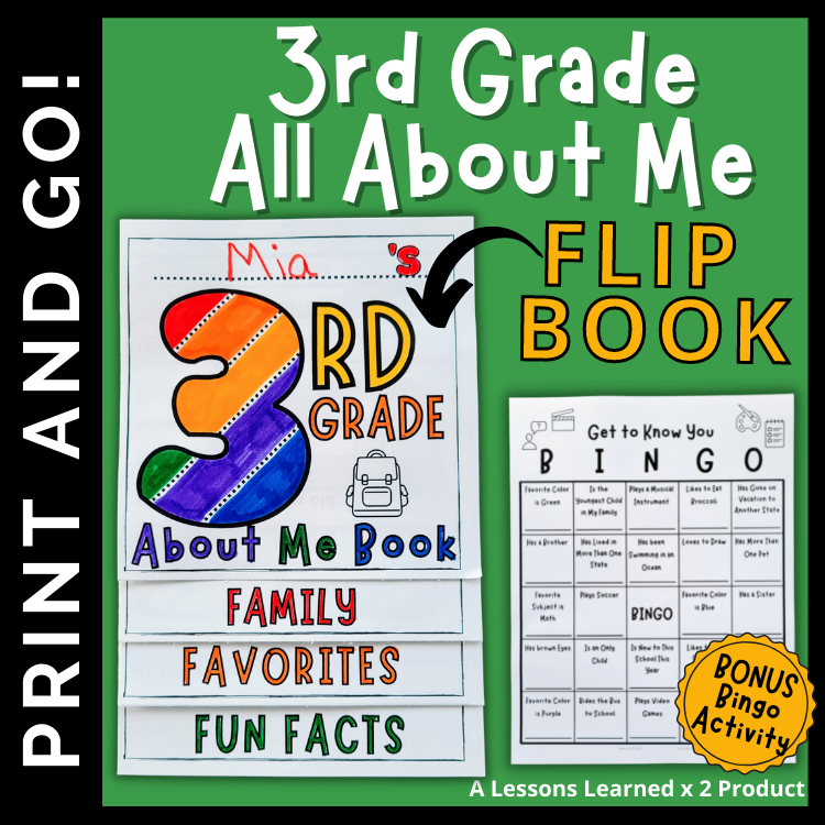 All About Me Back to School 3rd Grade Book with Bonus Bingo Activity