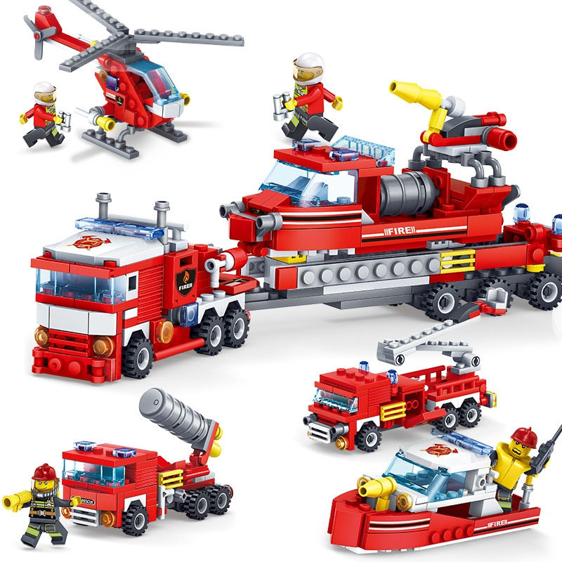 Thumbnail: Fire Fighting 4in1 348pcs Trucks Car Helicopter Boat Building