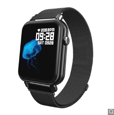 Thumbnail: Heart Rate Blood Pressure Oxygen Fitness Waterproof Sports Smart Watch - Black
