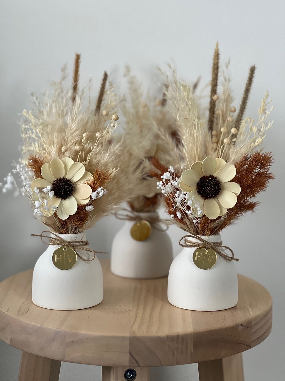Mini Dried Flower Sunny Arrangement in Mini White Vase