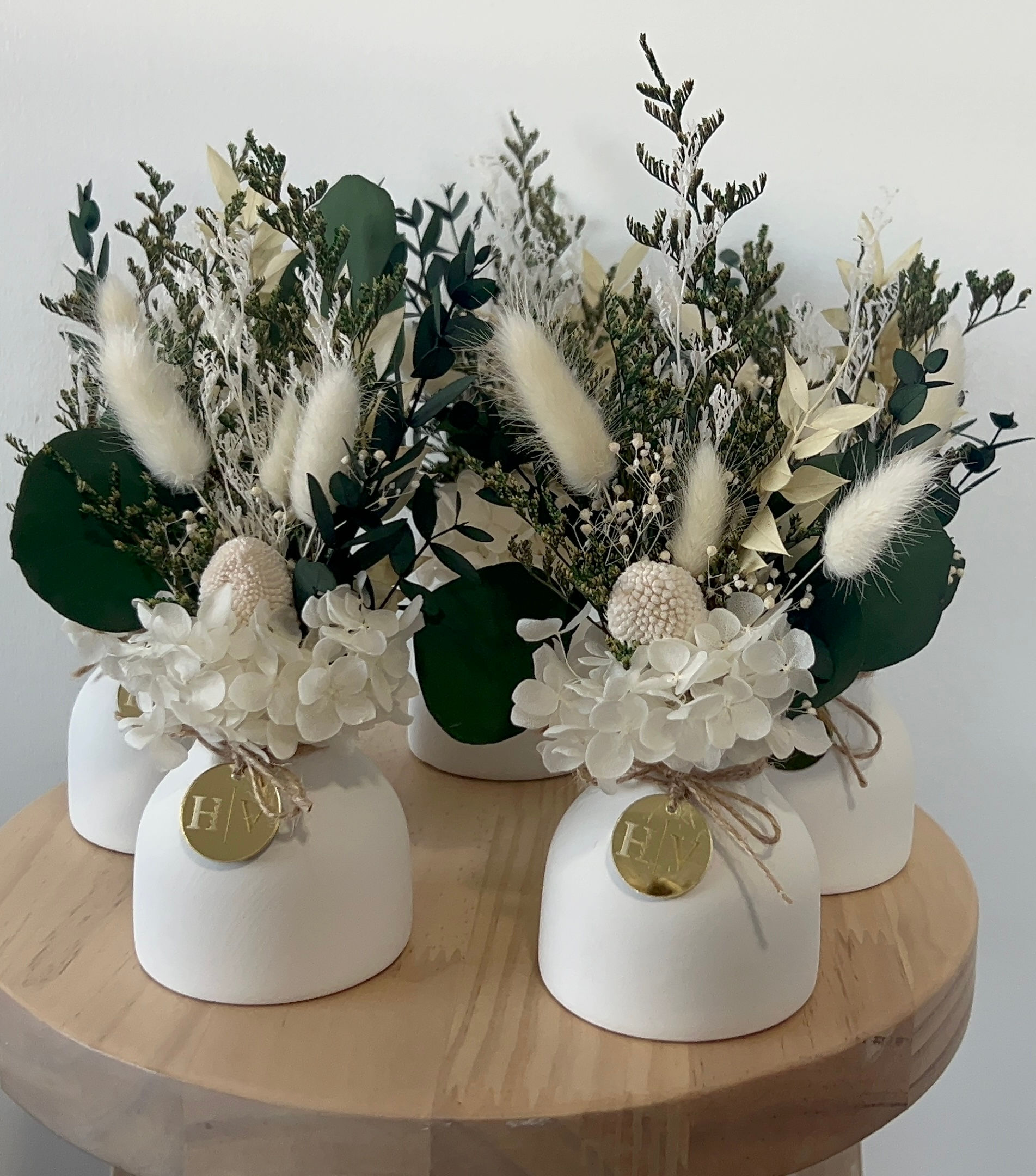 Whimsical Serenity Mini Dried  Flower  Arrangement in Mini White Vase