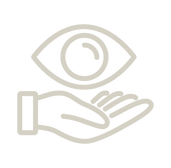 An icon of an eye above a hand.