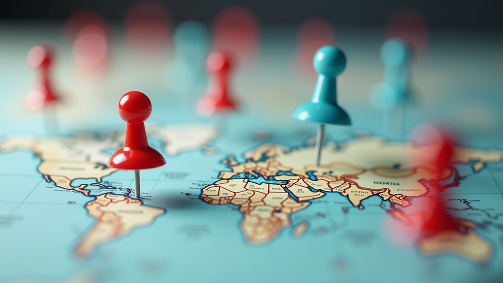 Close-up view of a map with location pins indicating targeted areas