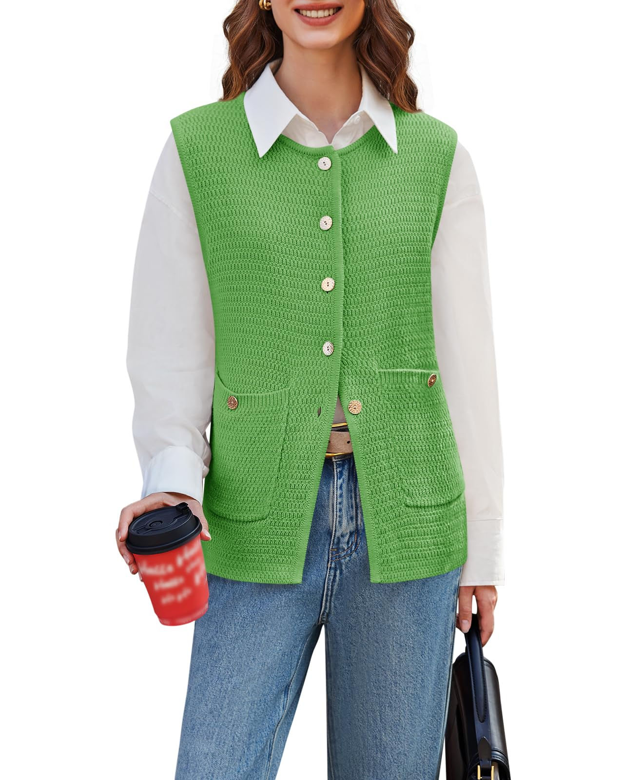 Sweater Vest Women Sleeveless Tank Tops for Women 2024 Knitted Crew Neck Button