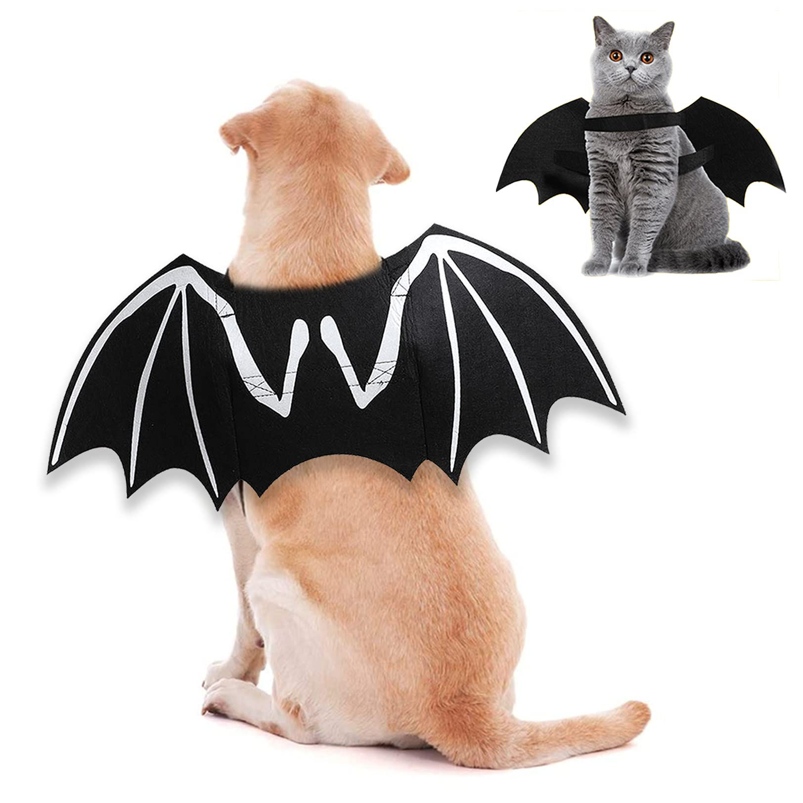 ITESSY Dog Halloween Costumes Cool Luminous Skeleton Bone Bat Wings Cosplay Cat