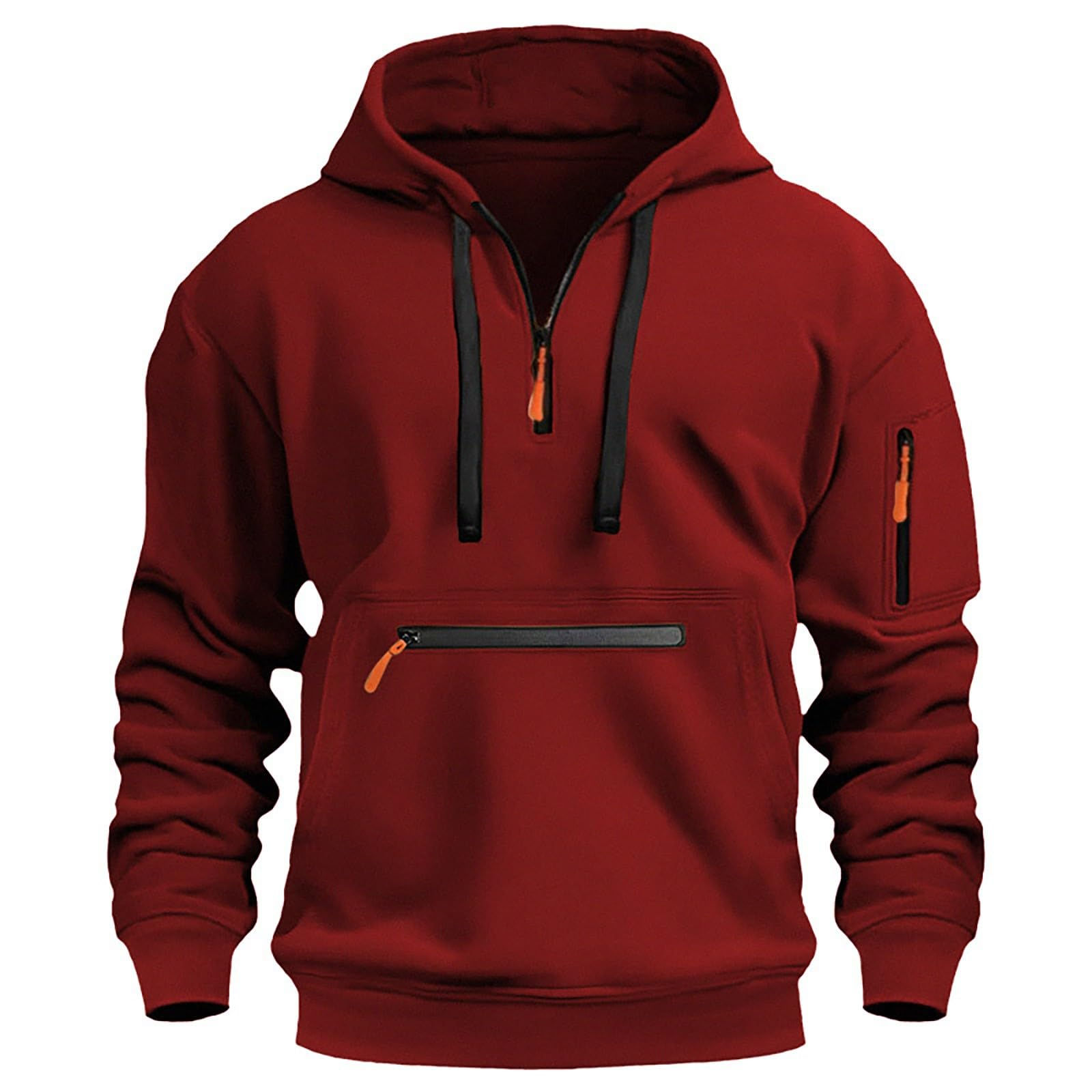 Mens Zip Up HoodieHooded Sweatshirt Men Tactical Sweatshirt Quarter Zip Cargo Pu