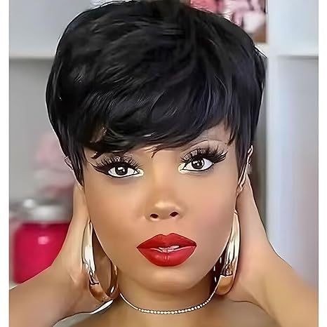FCHW-wig Short Straight Pixie Cuts Wigs For Black Women Synthetic Short Wigs For