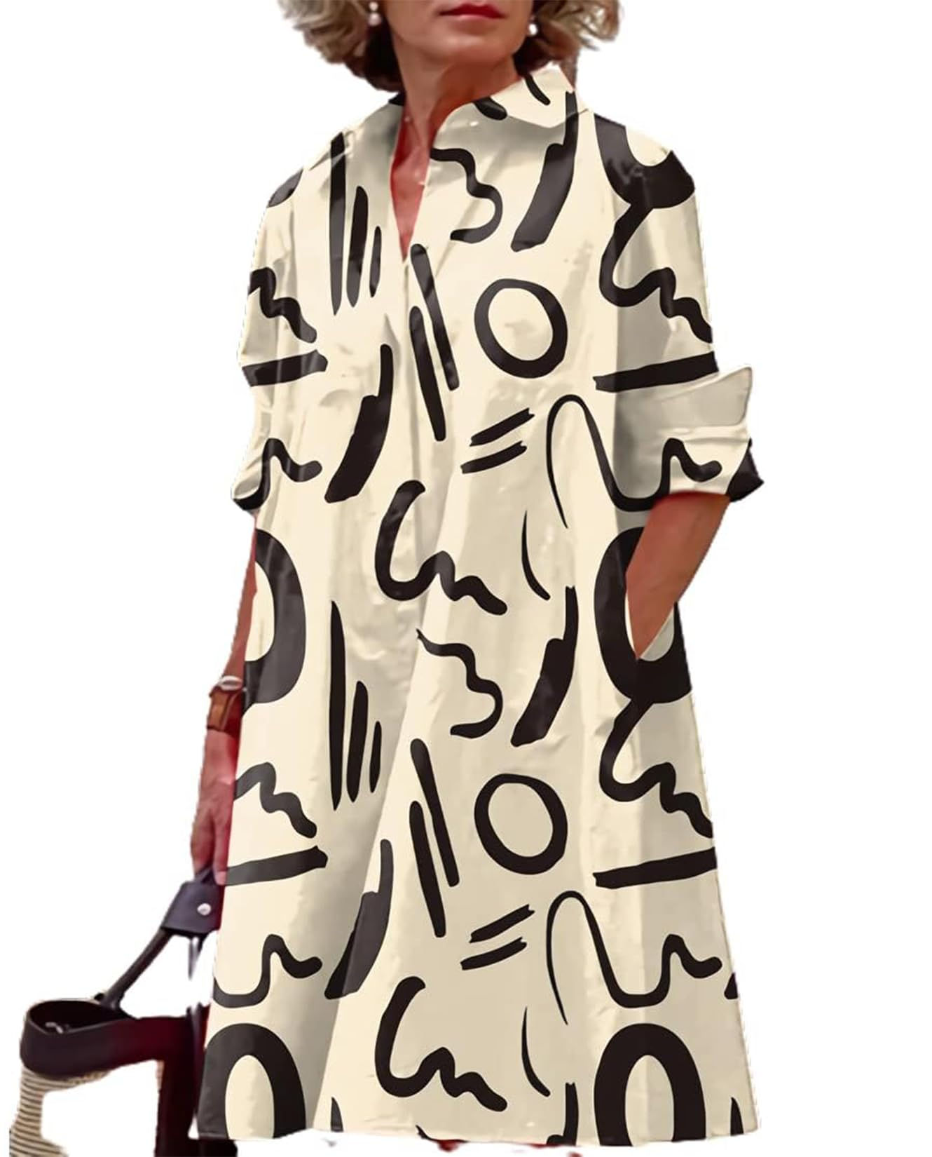 Button Down Dress for Women Shirt Dresses for Women Long Sleeve Dress Collared D