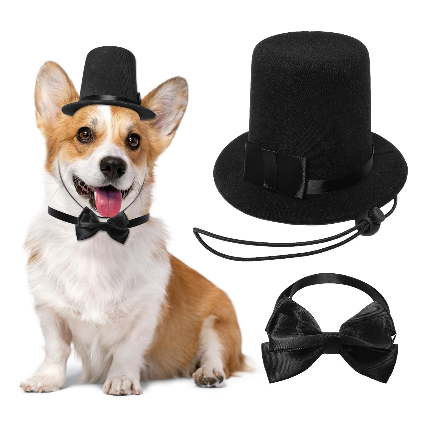 Pet Formal Accessories Set 2 Pcs Dog Costume Top Hat with Formal Pet Tuxedo Bowt