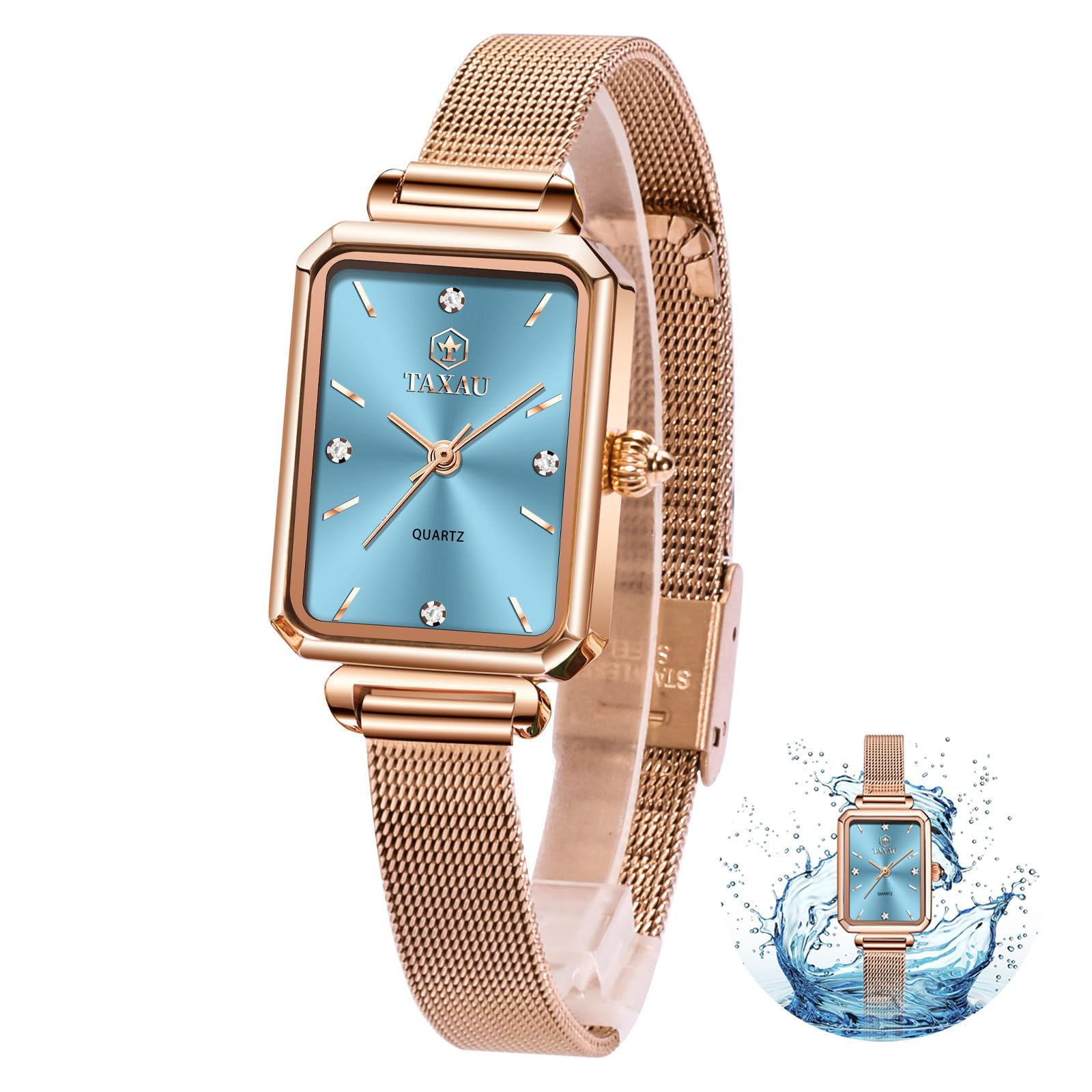 Taxau Womens Watches Square Watch Women Blue Watches for Women Luxury Dainty Dre