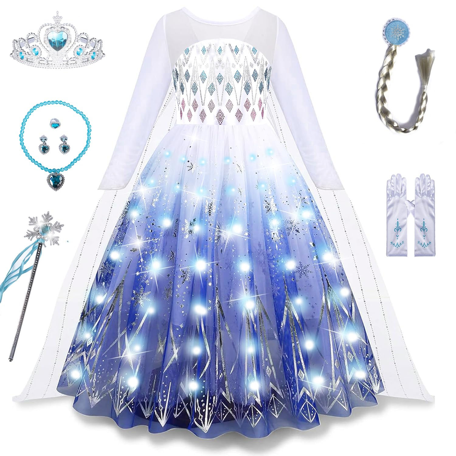 Aimeiar Light Up Girls Halloween Costume Snow Princess Dress Ice Christmas Costu