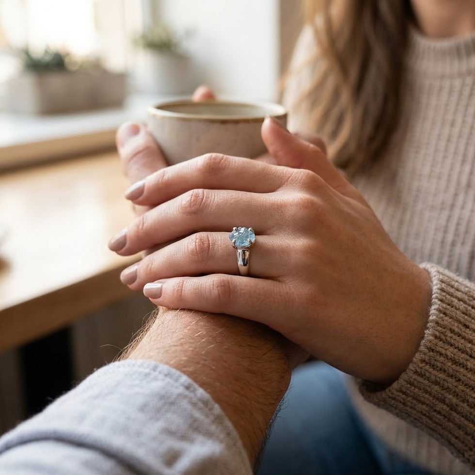 Colorado Aquamarine crystal in a sterling silver ring