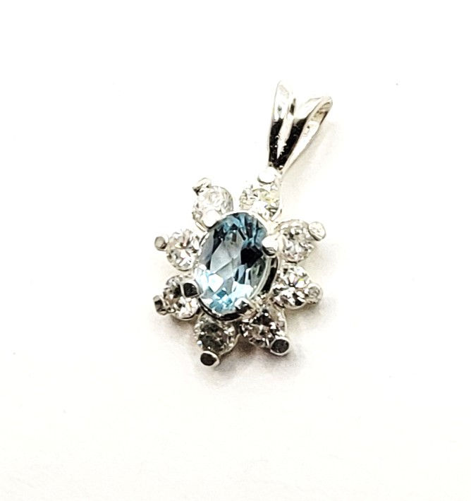 Colorado Aquamarine Diamonds Sterling Silver Pendant Jewelry