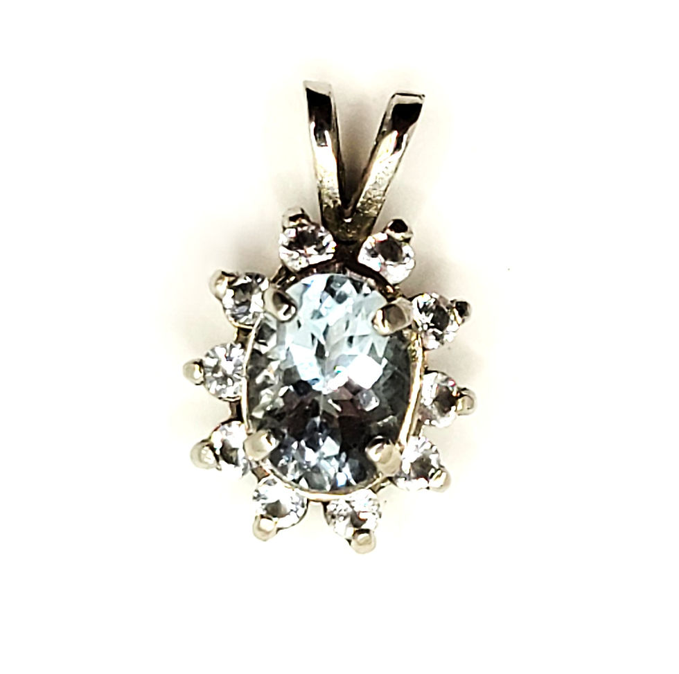 Thumbnail: Colorado Aquamarine 8x6mm oval white topaz accents 14kt white gold pendant jewelry