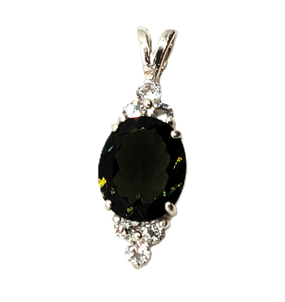 Thumbnail: Moldavite and white CZ accents sterling silver pendant jewelry