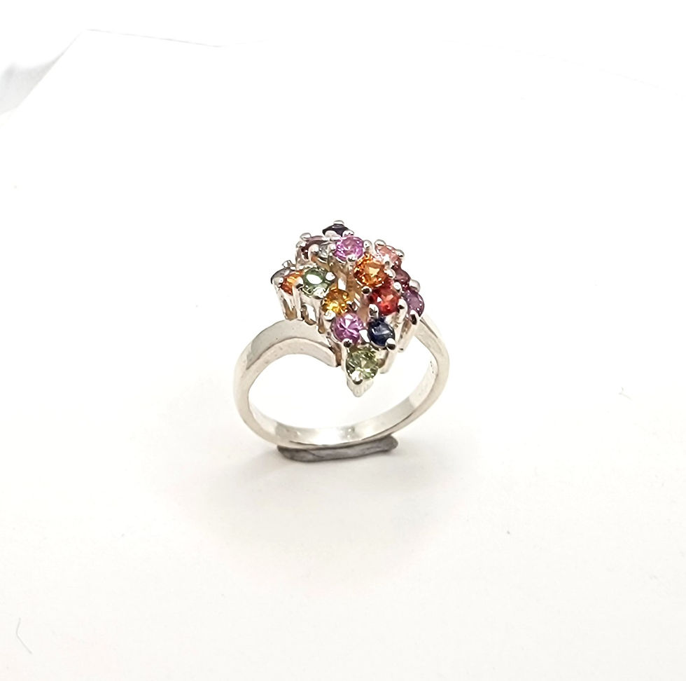 Thumbnail: 19 2.5mm Multiple Color Sapphires Sterling Silver Ring