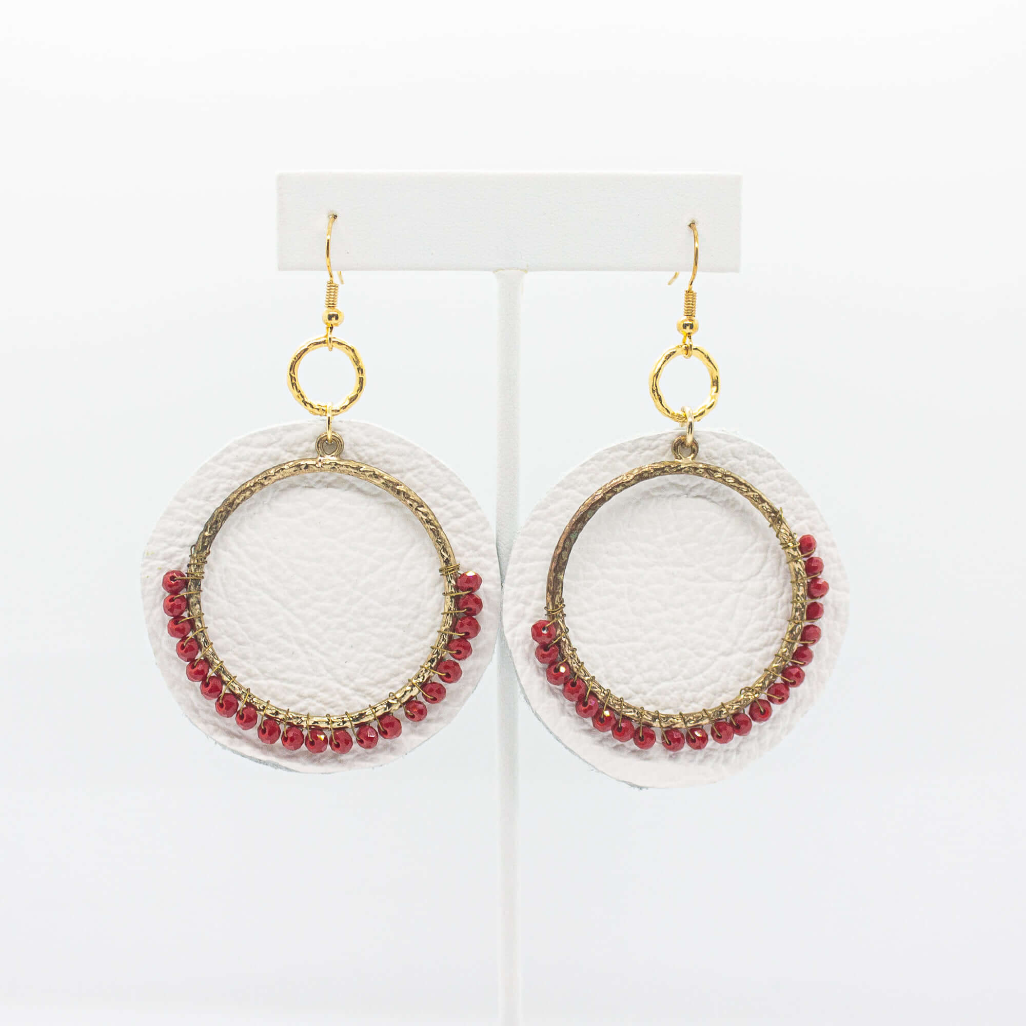Red and White Leather Earrings