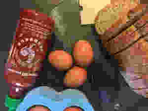 the ingredients for a sriracha egg bite breakfast