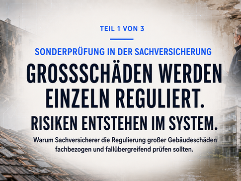 Fachprüfer vergleicht Brand-, Wasser-, Sturm- und Hochwasserschäden bei einer Sonderprüfung der Großschadenregulierung