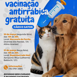 Prefeitura de Batatais promove vacinação antirrábica para cães e gatos