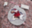 Christmas Bauble Coaster Sewing Kit - finished coaster with Linen & Debbie Mumm "Arctic Holiday" fabric - Santa riding a bear