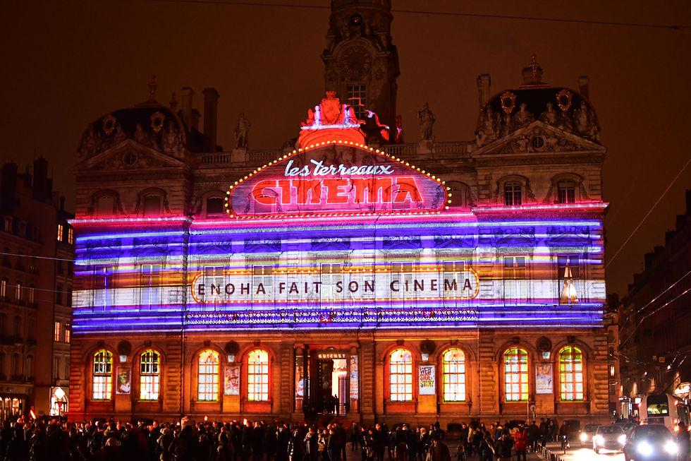 Enoha fait son cinéma prend place sur les façades de l'Hotel-de-Ville et du musée des Beaux-Arts ©Jean-Baptiste Bornier