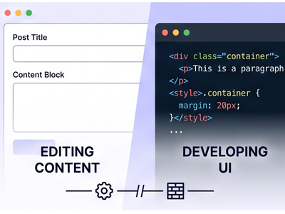 CMS content editing split with custom code development