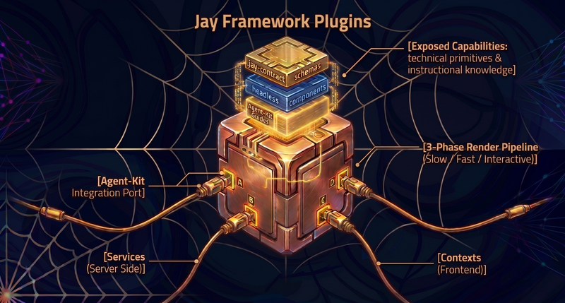 Jay Framework Plugins — installable NPM packages with headless components, actions, and contracts