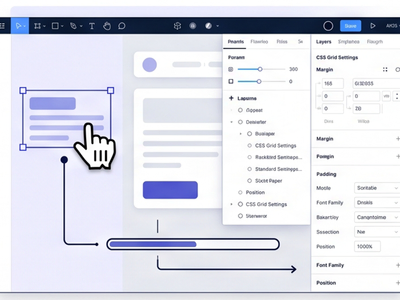 Selection-based editor interface with complex panels and nested layers