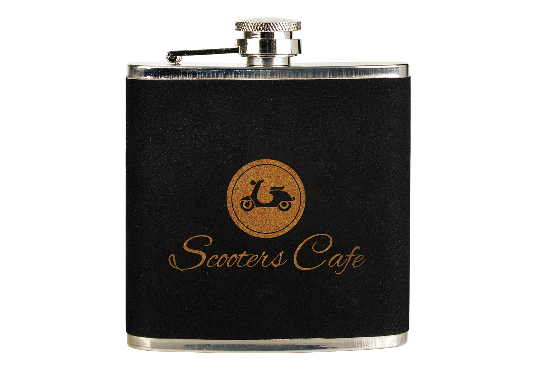 Personalized 6 oz. Black Velvet/Gold Stainless Steel Flask