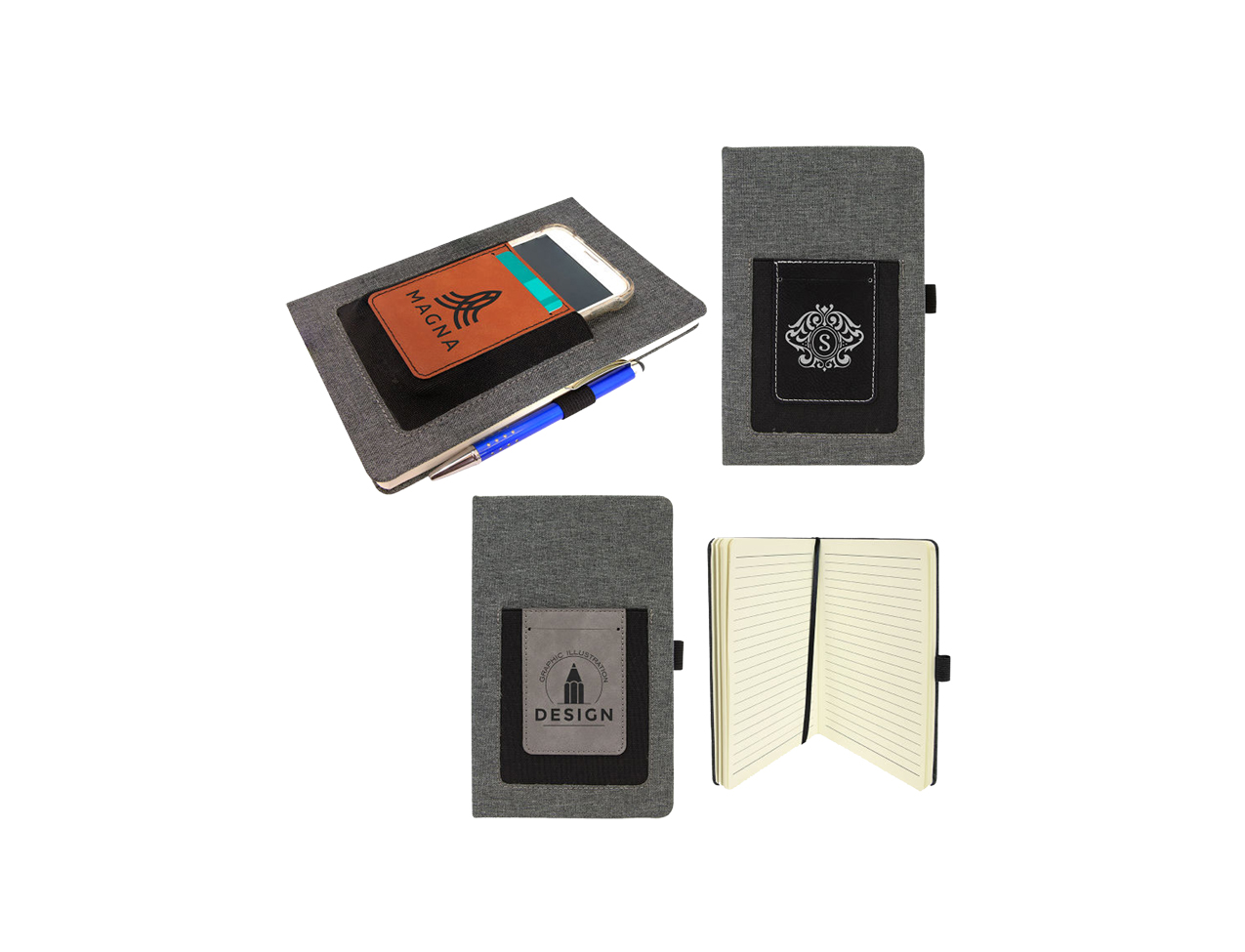 Personalized 5 1/4" x 8 1/4" Leatherette Journal with Cell/Card Slot