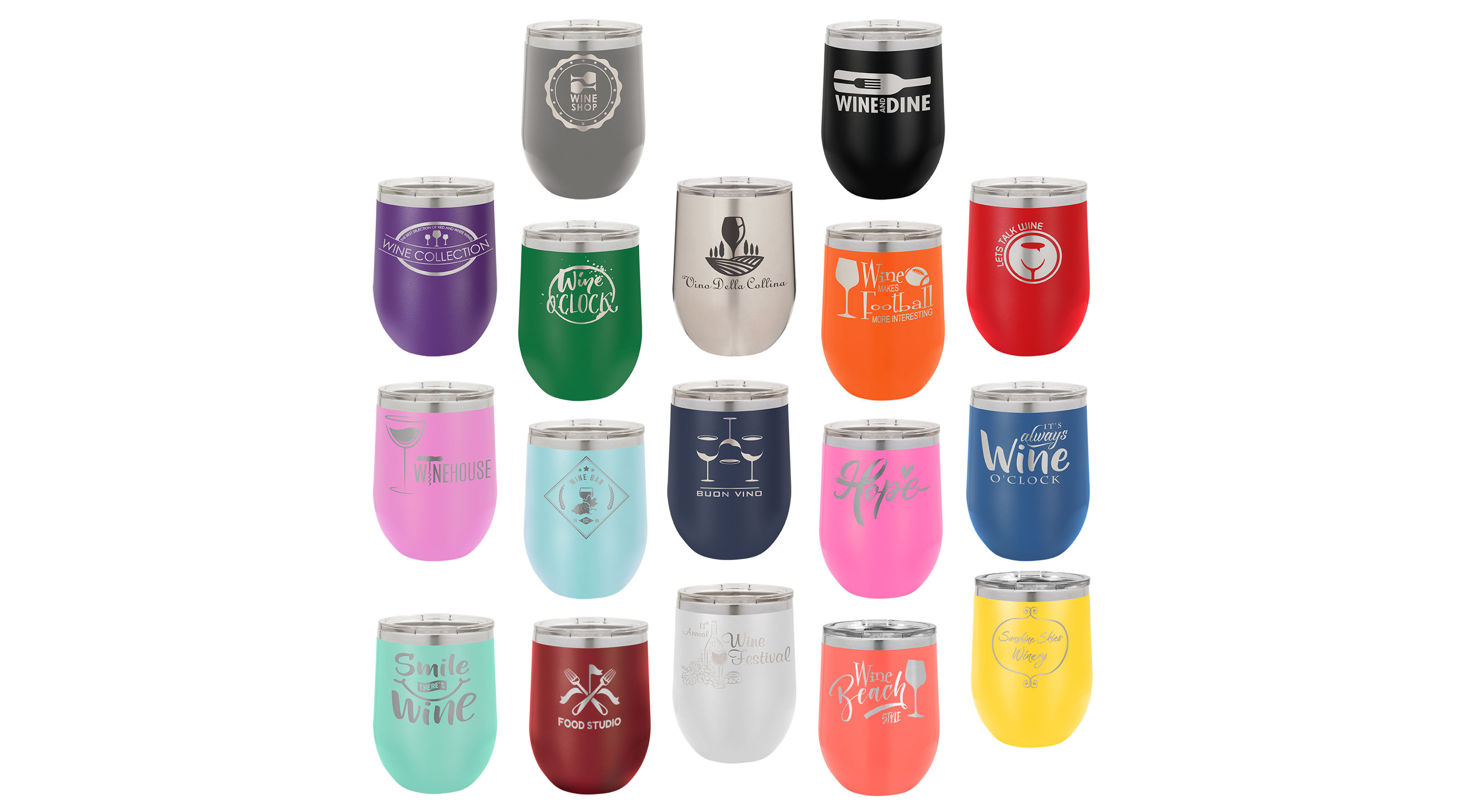 Personalized Laser Engraved Insulated 12 oz Stemless Wine Tumbler w/Lid