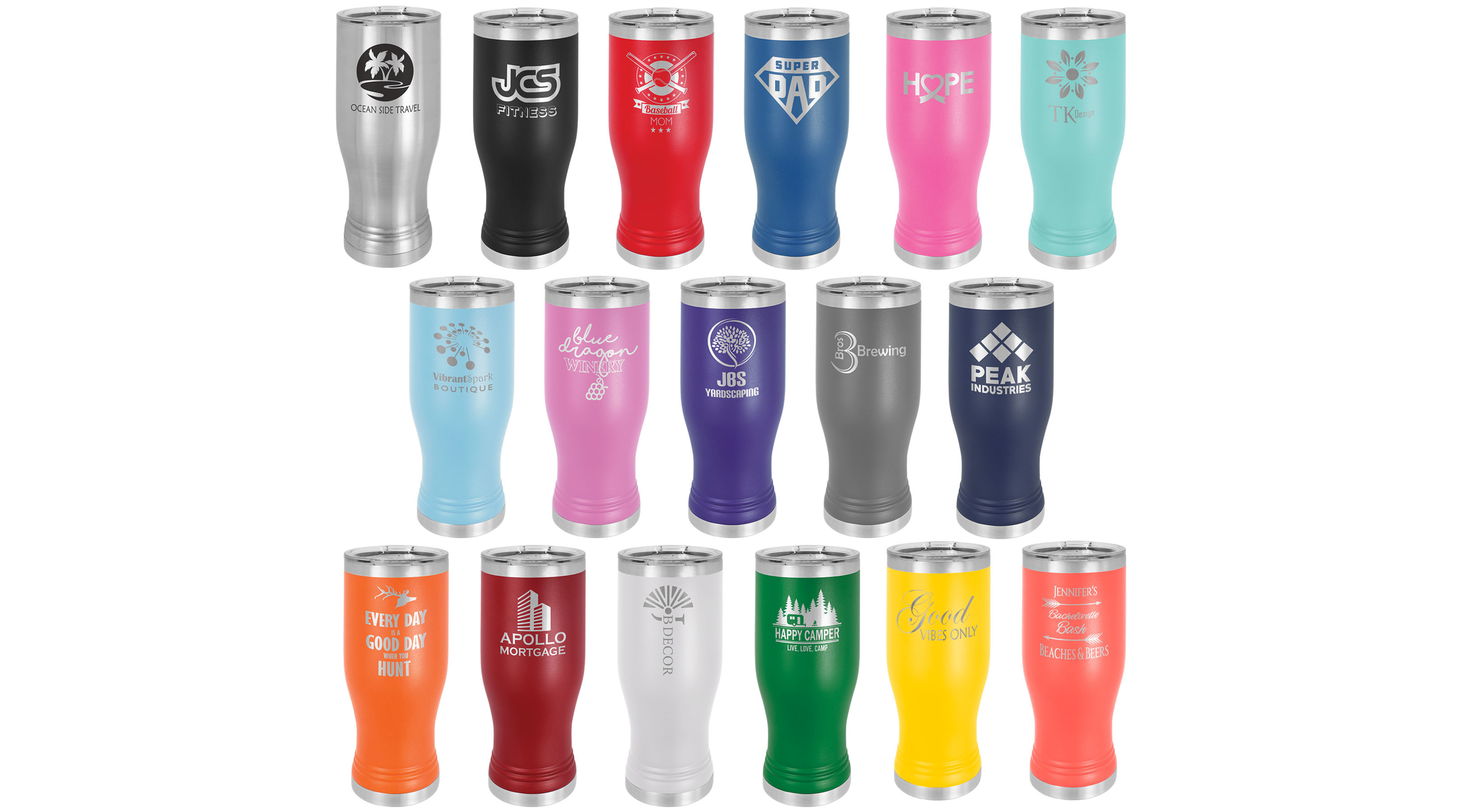 20 oz. Pilsner Personalized Laser Engraved w/Clear Lid