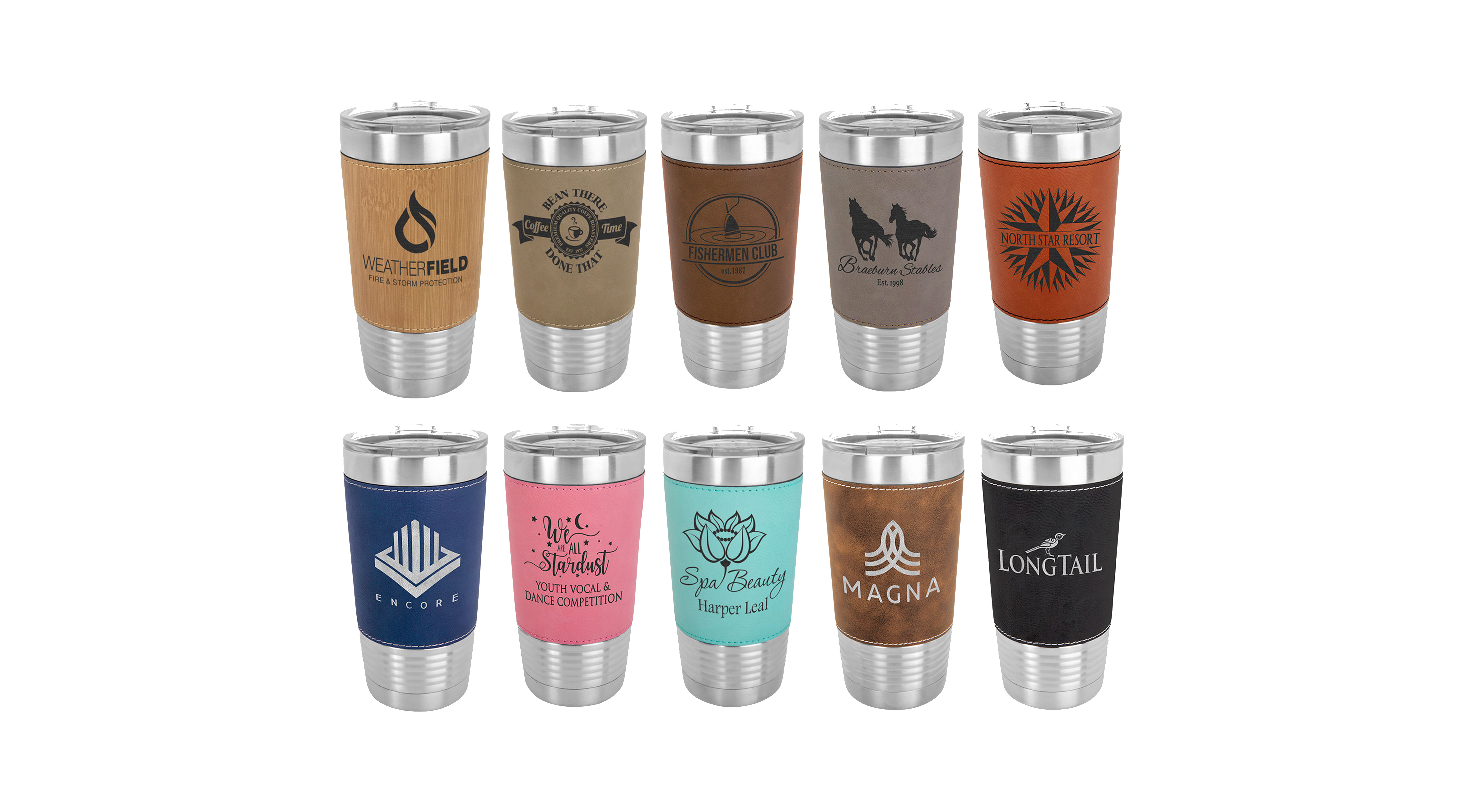 20 oz. Leatherette Tumbler Personalized Laser Engraved with Clear Lid