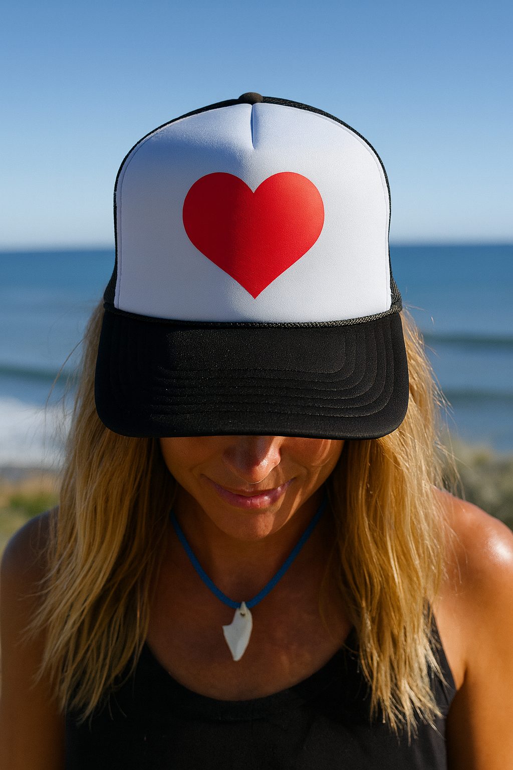 Red Heart White and Black Trucker Hat