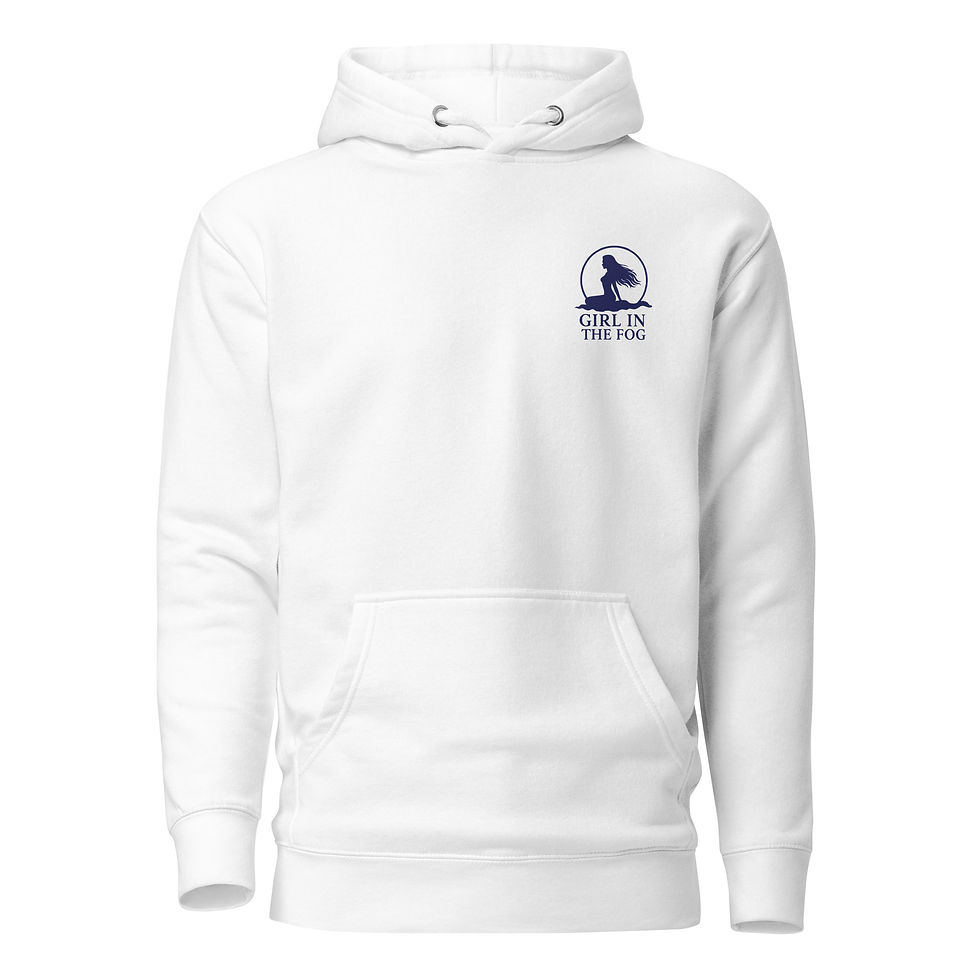 Girl in the Fog Unisex Hoodie - White with Blue Logo
