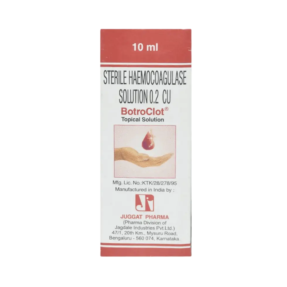 Botroclot Topical Solution (Hemocoagulase) is used applied topically to treat bleeding-skymeds
