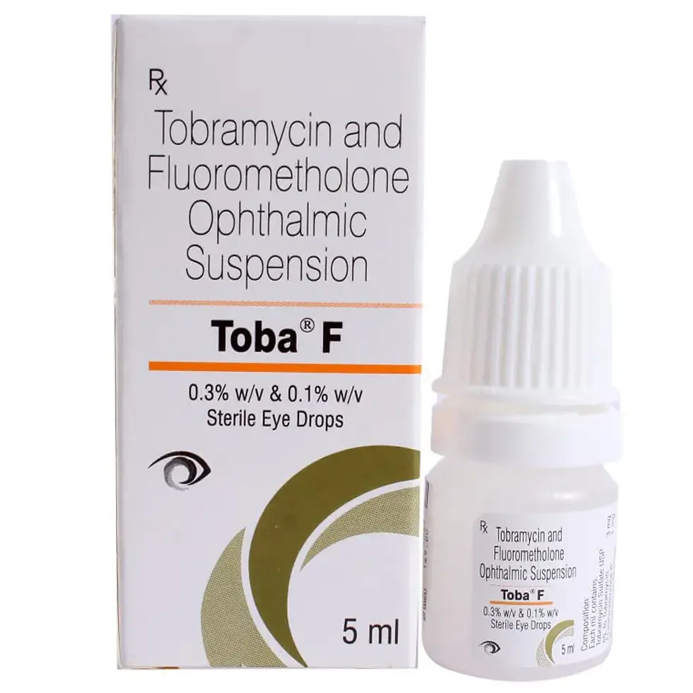 Toba F Eye Drop 5ml (Tobramycin/Fluorometholone) is a medicine used to treat bacterial | skymeds