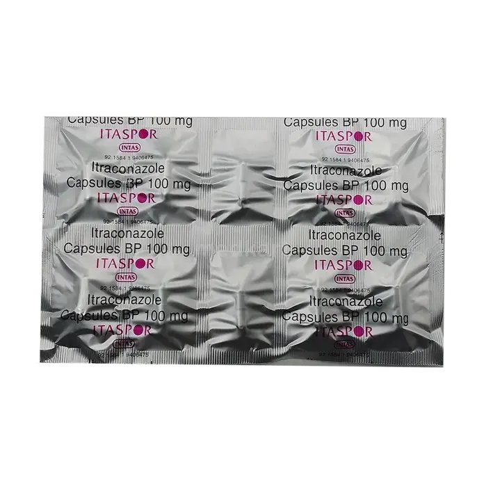 Itaspor 100mg Capsule (Itraconazole) belongs to a group of medicines called antifungals.-skymeds