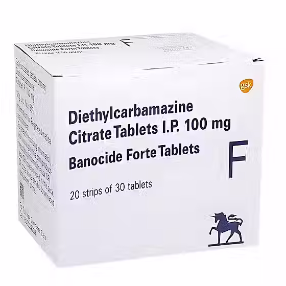 Banocide Forte (Diethylcarbamazine) Tablet belongs to a class of medication called anti-helminthic | Ivermectinkart