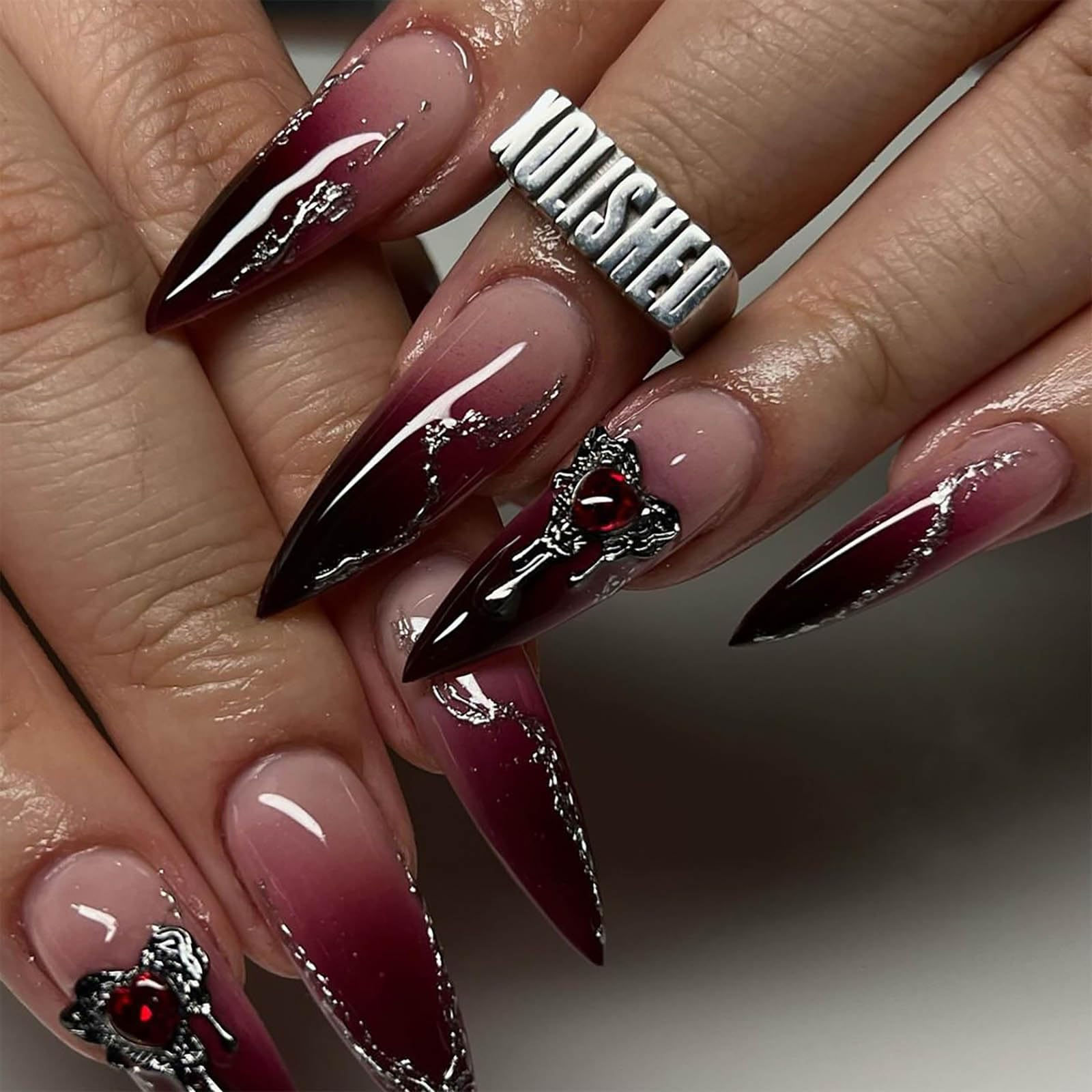 RTKHFZE ValentineS Day Press on NailsOmbre Press on Nails Gradient Stiletto Pres